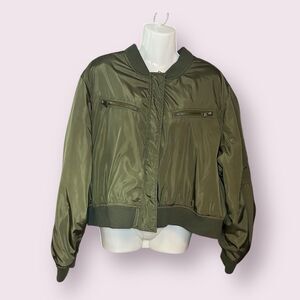New Look Women's Size 3X Cropped Full Zip Green Military Bomber Jacket Size